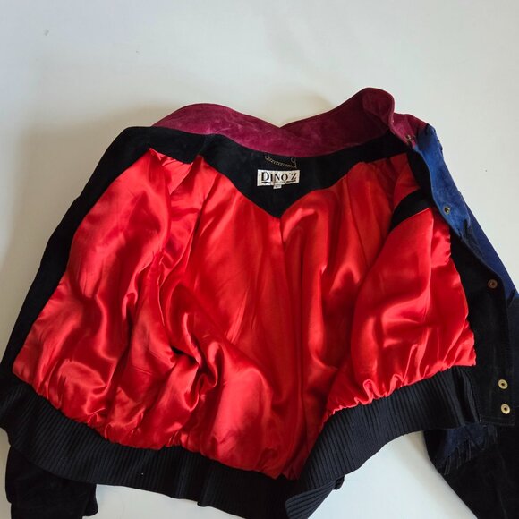 Vintage Dino'z black, red and blue color block suede bomber style jacket . - Picture 4 of 9